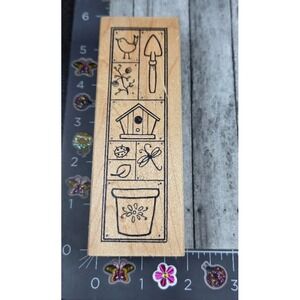 Great Impressions Garden Border H106 Bird Dragonfly Rubber Stamp Wood #S37